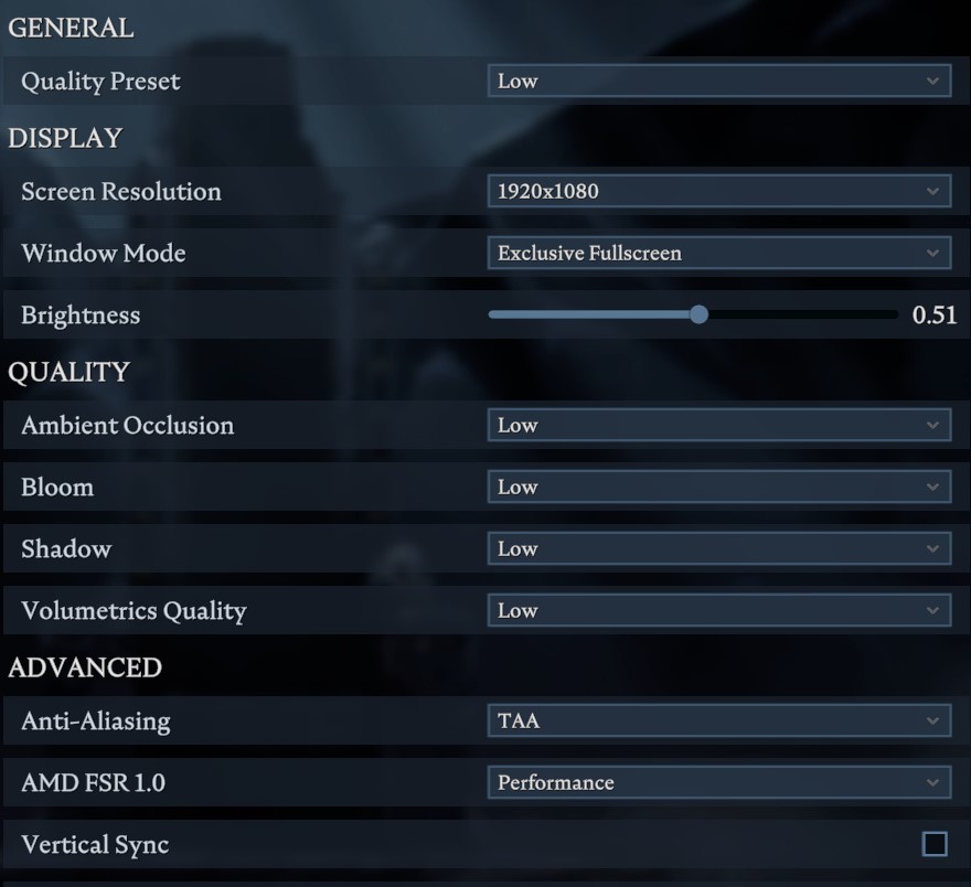 V Rising Graphics Settings for performance