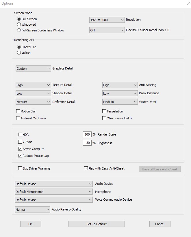 SE5 ingame graphics settings