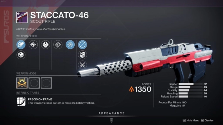 Destiny 2 - Staccato-46 perks