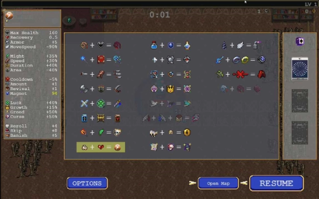 Vampire Survivors - Grim Grimoire Menu
