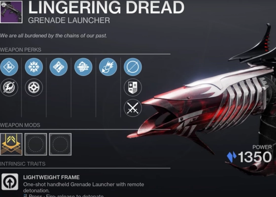 Destiny 2 - Lingering Dread Grenade Launcher Perks