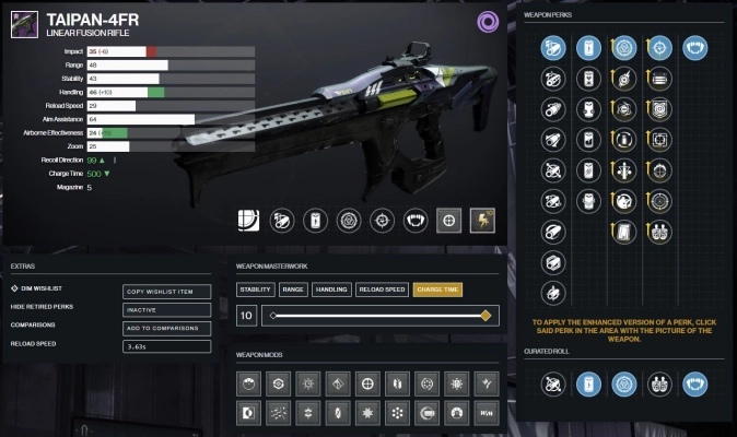 Destiny 2 - Taipan-4FR perks and god roll