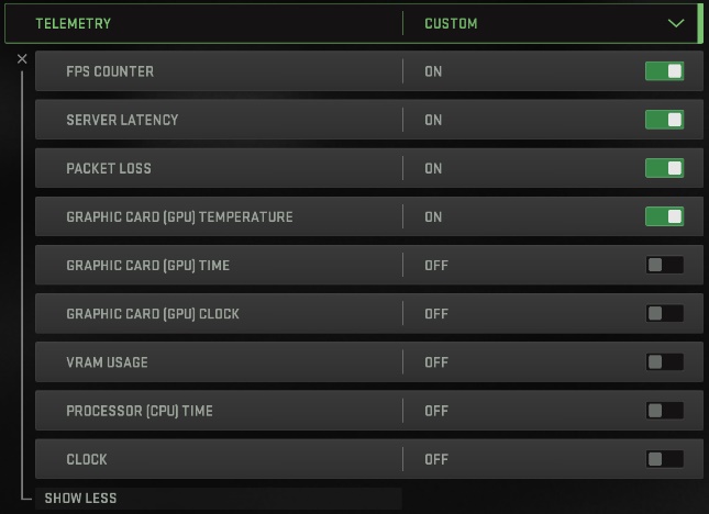 ​C​a​l​l​ ​o​f​ ​D​u​t​y​ MW2 Telemetry options