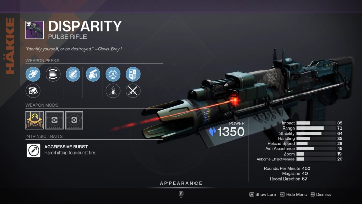 Destiny 2 - Season of the Seraph - Disparity Pulse Rifle perks
