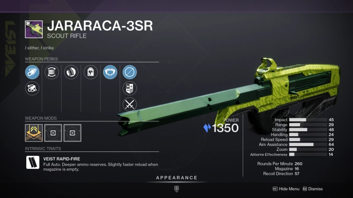 Destiny 2 - Season of the Seraph - Jararaca-3SR perks and god rolls