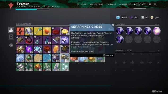 Seraph Key Codes use