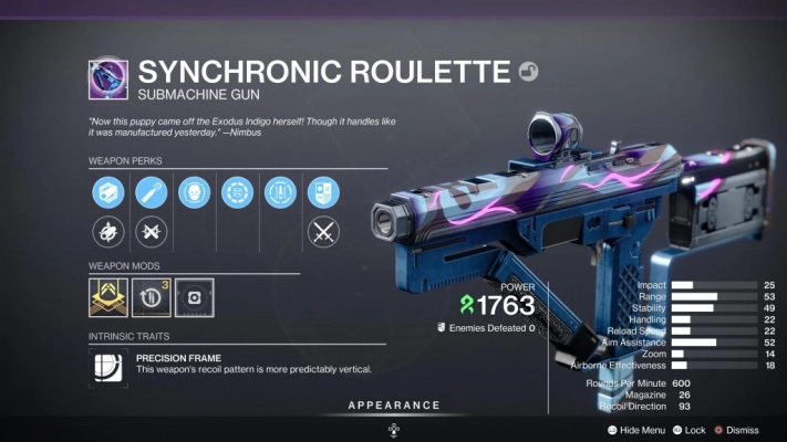 Destiny 2 - Lightfall - Synchronic Roulette stats