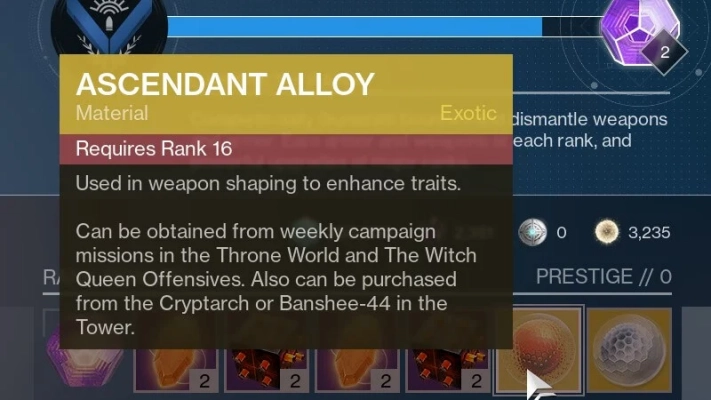 Destiny 2 - Lightfall - Ascendant Alloy description