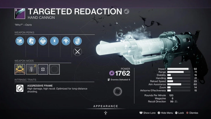 Destiny 2 - Season of the Deep - Targeted Redaction stats