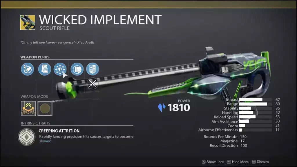 Destiny 2 - Wicked Implement Stats