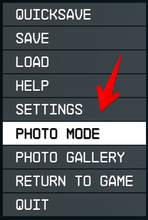 Starfield Photo Mode menu