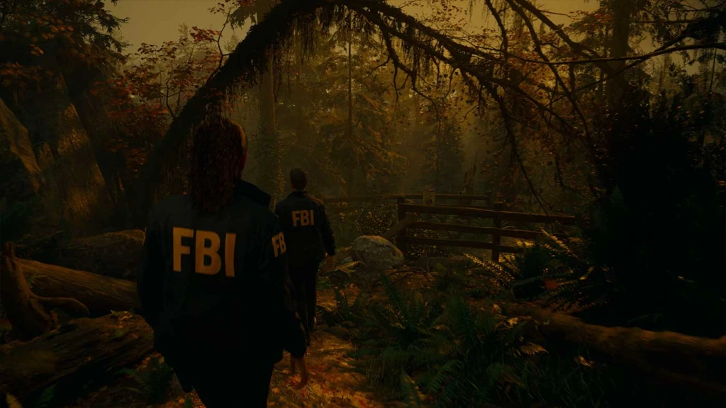 Alan Wake 2 - dense forest lighting