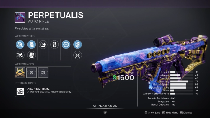Destiny 2 - Lightfall - Perpetualis stats