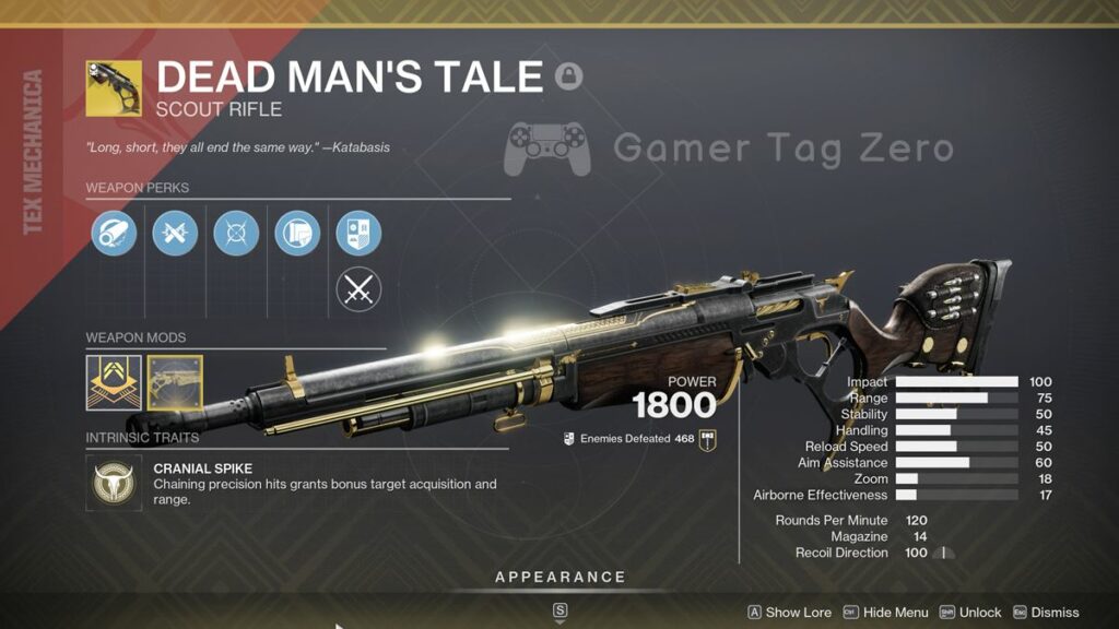 Dead Mans Tale DMT God Roll PvP PvE D2