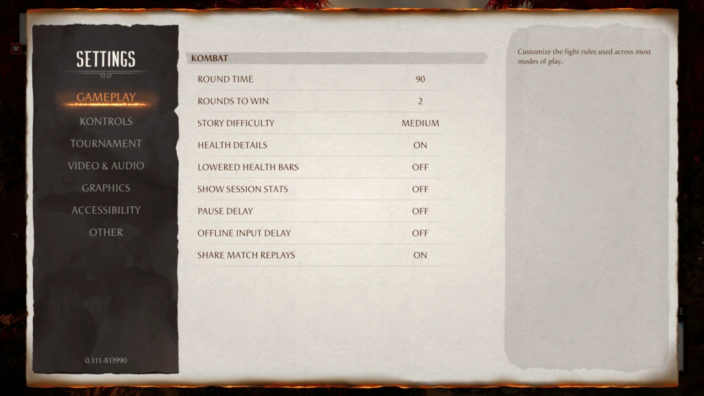 Mortal Kombat 1 - gameplay settings
