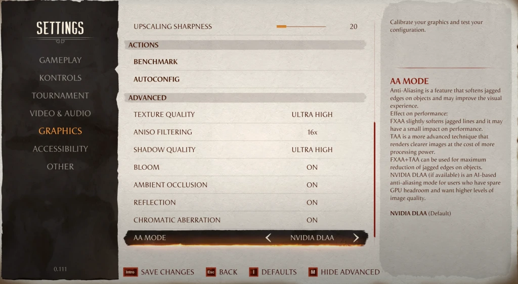 Mortal Kombat 1 - graphics settings adjustment